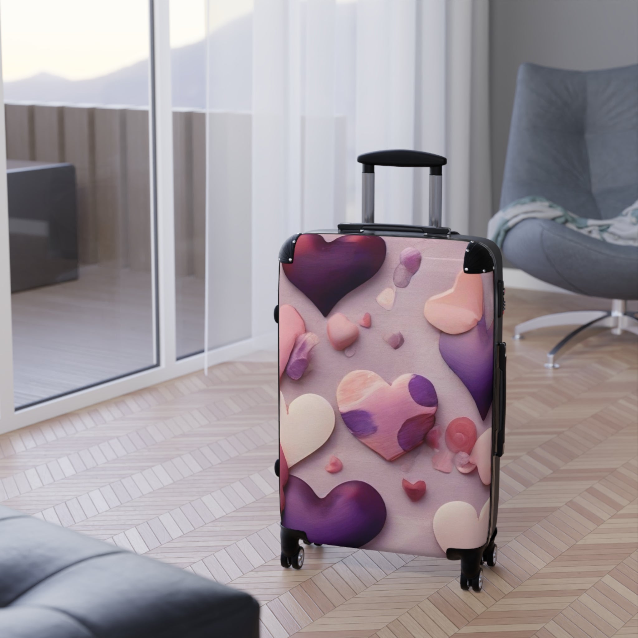 Suitcase - Heart Pattern Design, Bold & Vibrant, Exclusive at Loot Cascade
