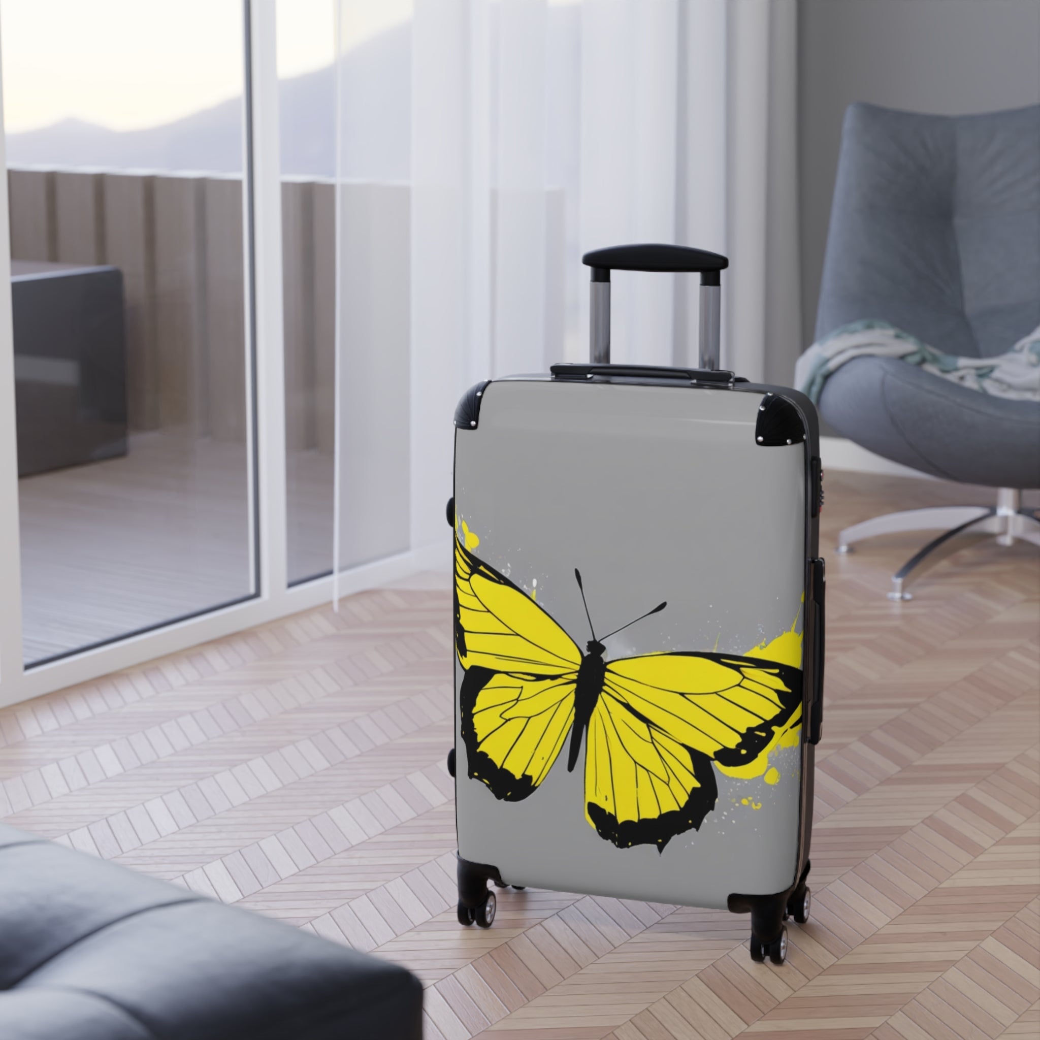Suitcase - Yellow Butterfly Suitcase, Bold & Vibrant, Exclusive at Loot Cascade