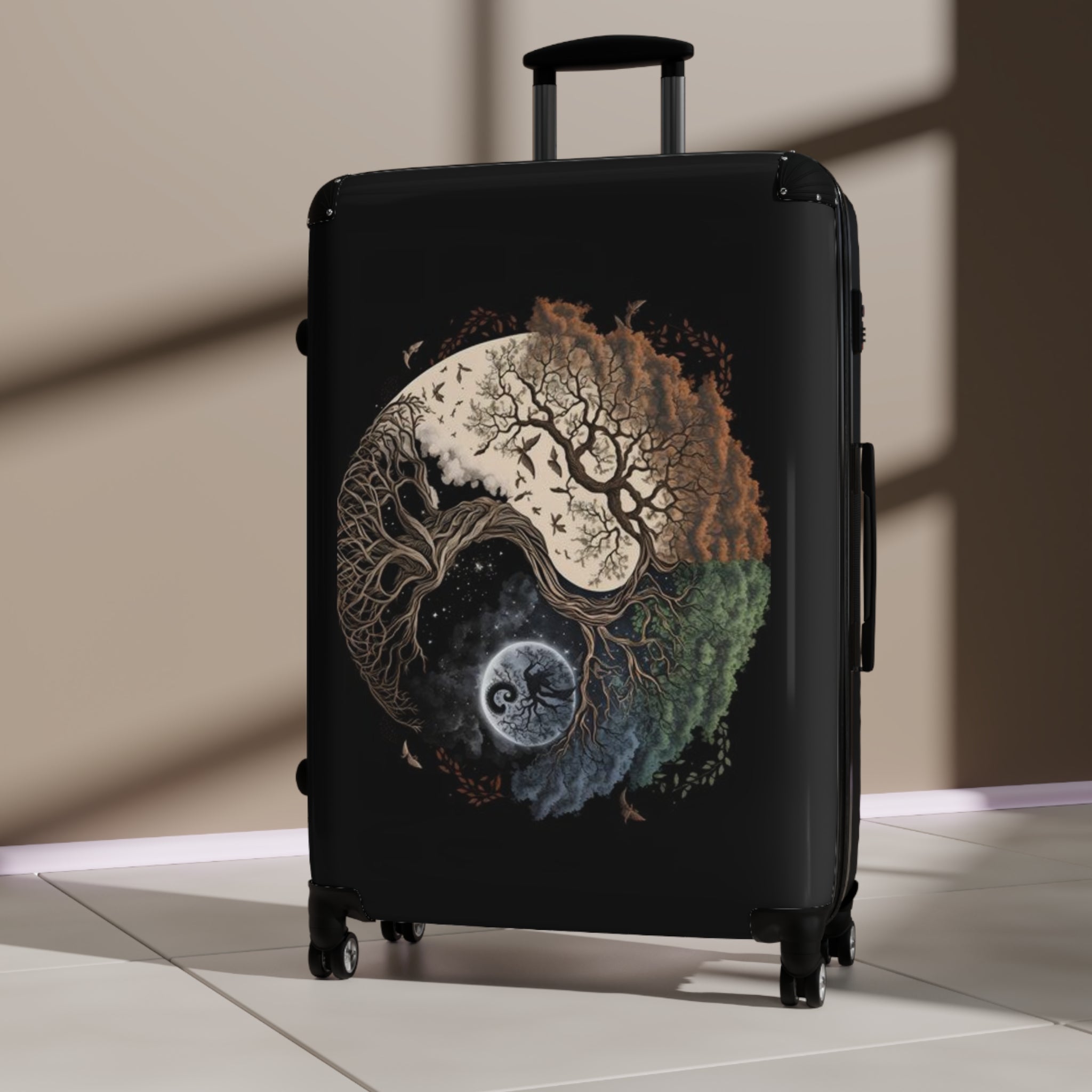 Yin Yang, Gemini, Custom Artistic Suitcase - Bohemian Travel Luggage, Unique Gift for Travelers, Vintage Tree Design, Vacation Essentials, Unique [...]