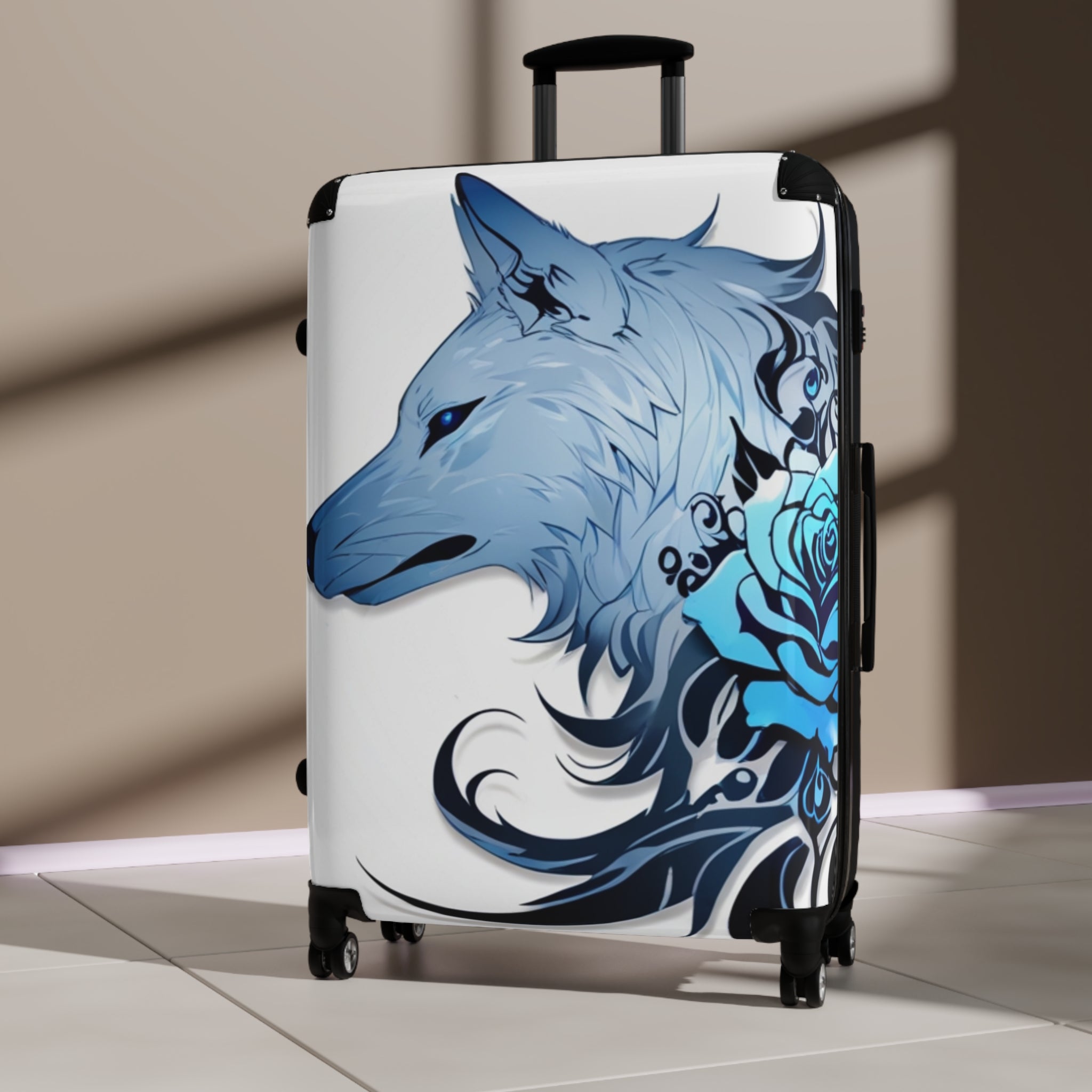 Blue Rose Wolf Suitcase  – Bold & Vibrant, Exclusive at Loot Cascade