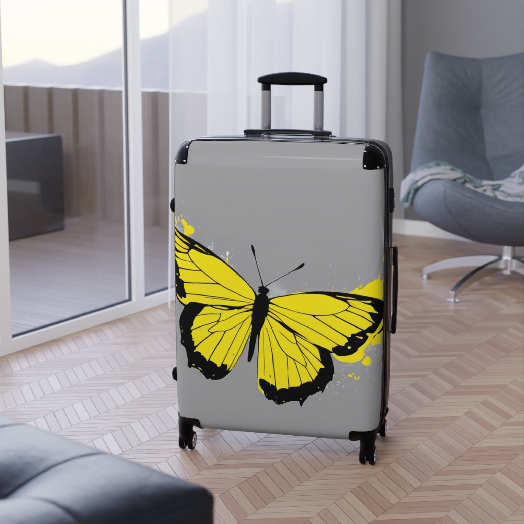 Suitcase - Yellow Butterfly Suitcase, Bold & Vibrant, Exclusive at Loot Cascade