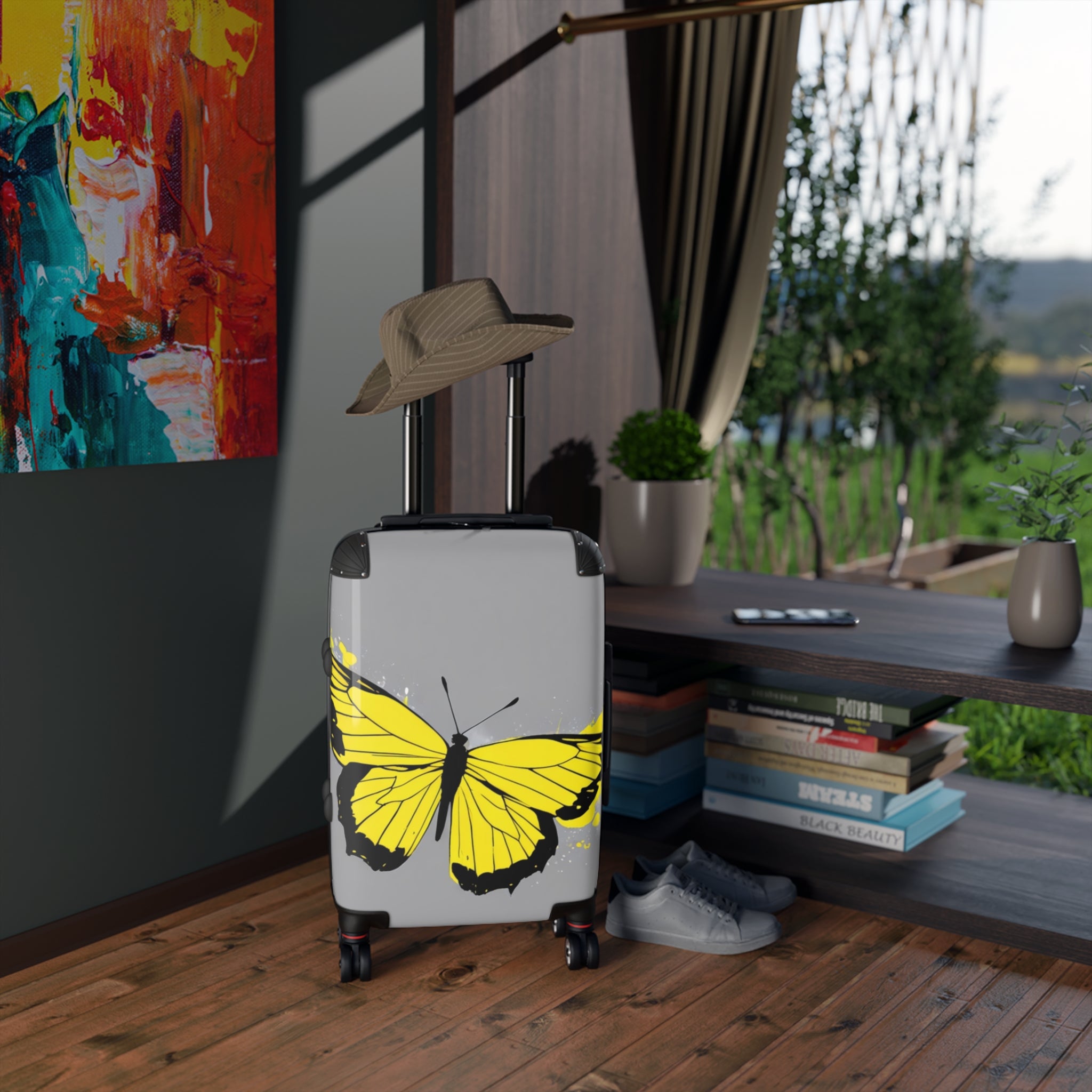 Suitcase - Yellow Butterfly Suitcase, Bold & Vibrant, Exclusive at Loot Cascade