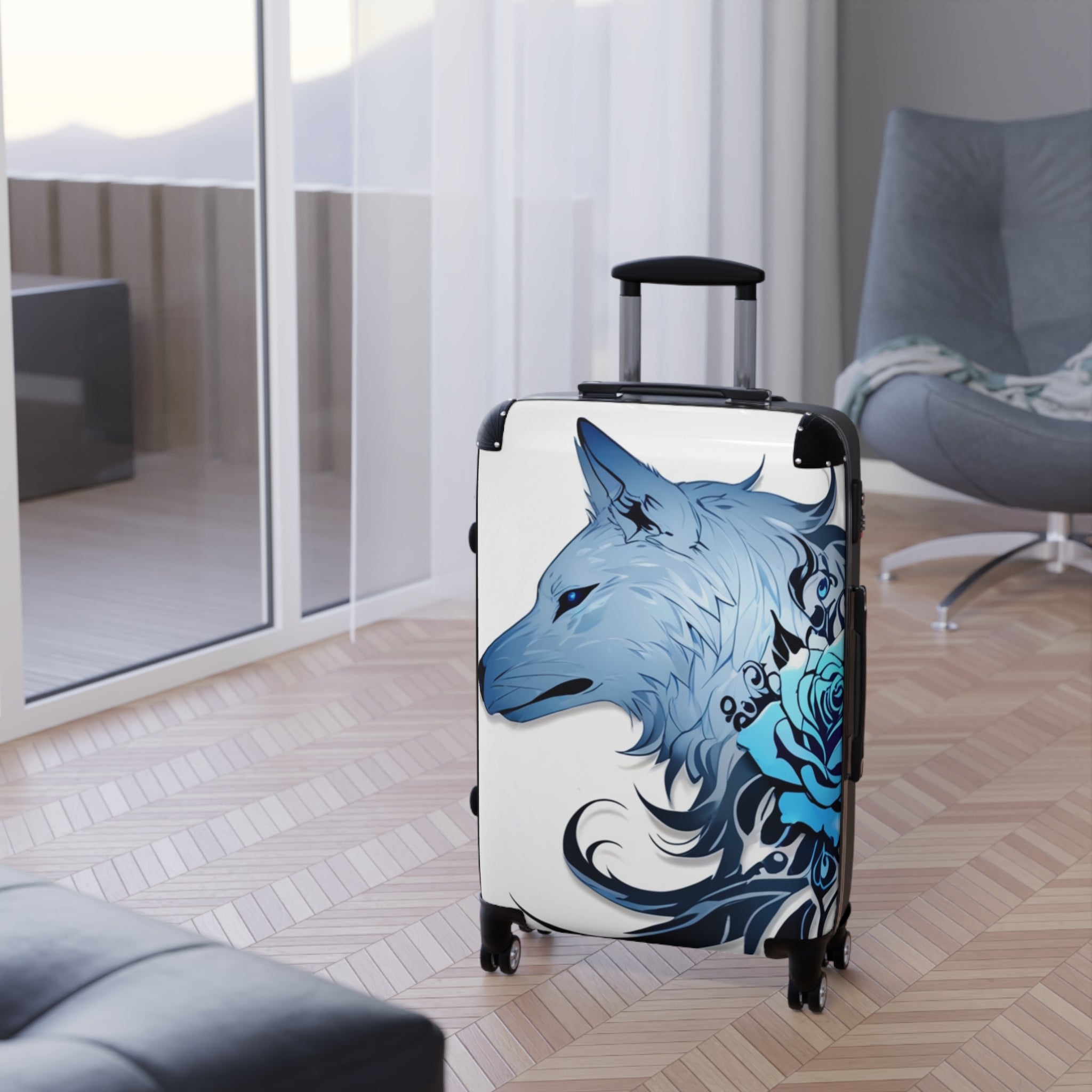 Blue Rose Wolf Suitcase  – Bold & Vibrant, Exclusive at Loot Cascade