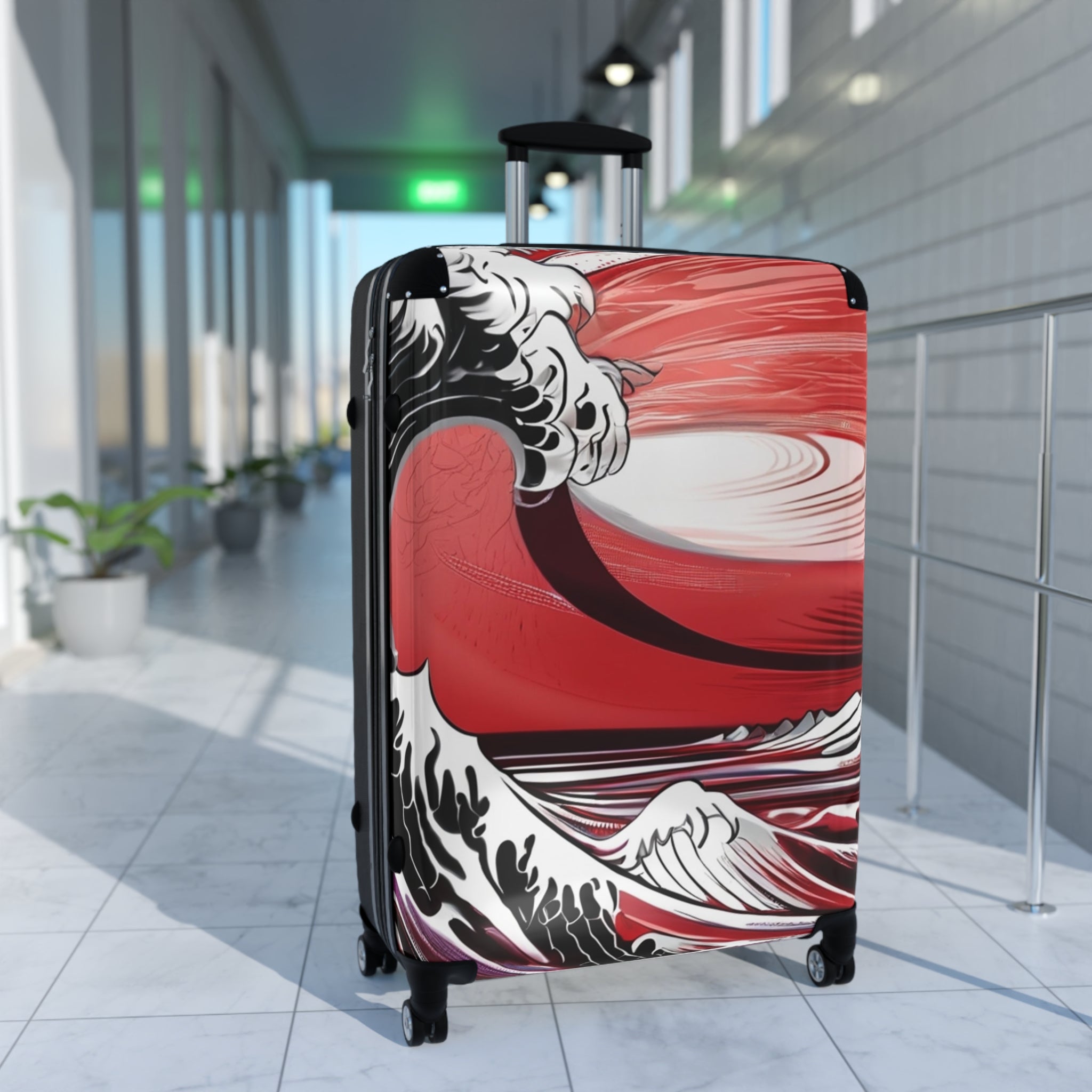 Red Ocean Wave Suitcase – Bold & Vibrant, Exclusive at Loot Cascade